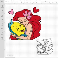 Disney Princess Ariel Hugging Flounder Svg