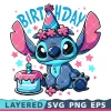 Disney Birthday Stitch Transparent Png, Layered Celebration Svg, Silhouette, Vector