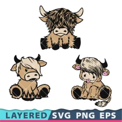 Farm Animals Highland Cow Transparent Png, Layered Cute Cattle Svg