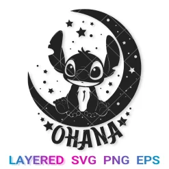 Disney Stitch Ohana Svg, Moon Stars Png Transparent, Stitch Cricut, Silhouette, Clipart, Vector