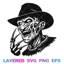 Freddy Krueger Svg, Horror Villain Png Transparent, Cricut Silhouette, Layered Clipart