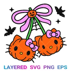 Hello Kitty Halloween Pumpkin Svg, Sanrio Cherry Png Transparent, Fall Cricut, Silhouette, Clipart, Vector