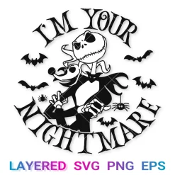 Jack Skellington Sally Nightmare Svg, I'm Your Nightmare Png Transparent, Disney Cricut, Silhouette, Clipart, Vector