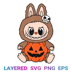Labubu Halloween Pumpkin Svg, Pop Mart Labubu Png Transparent, Jack O Lantern Cricut, Silhouette, Clipart, Vector