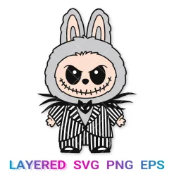 Labubu Jack Skellington Svg, Halloween Labubu Png Transparent, Disney Cricut, Silhouette, Clipart, Vector