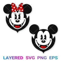 Mickey Minnie Vampire Svg, Disney Halloween Png Transparent, Mickey Mouse Cricut, Silhouette, Clipart, Vector