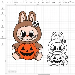 Pop Mart Labubu Halloween Png Transparent, Pumpkin Jack O Lantern Labubu Layered Svg Clipart, Silhouette, Vector