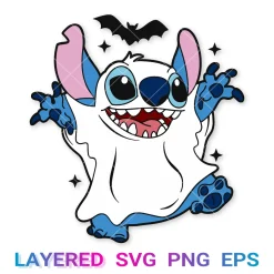 Stitch Ghost Halloween Svg, Disney Lilo Stitch Png Transparent, Ghost Costume Cricut, Silhouette, Clipart, Vector