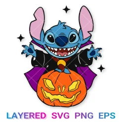 Stitch Vampire Pumpkin Svg, Disney Lilo Stitch Halloween Png Transparent, Cricut, Silhouette, Clipart, Vector