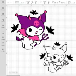 Transparent Halloween Kuromi Png, Sanrio Devil Svg, Kuromi Bat Wings Layered Clipart, Silhouette, Vector